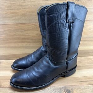 JUSTIN Boots Roper Mens 7.5 EE Black Leather Western Boots